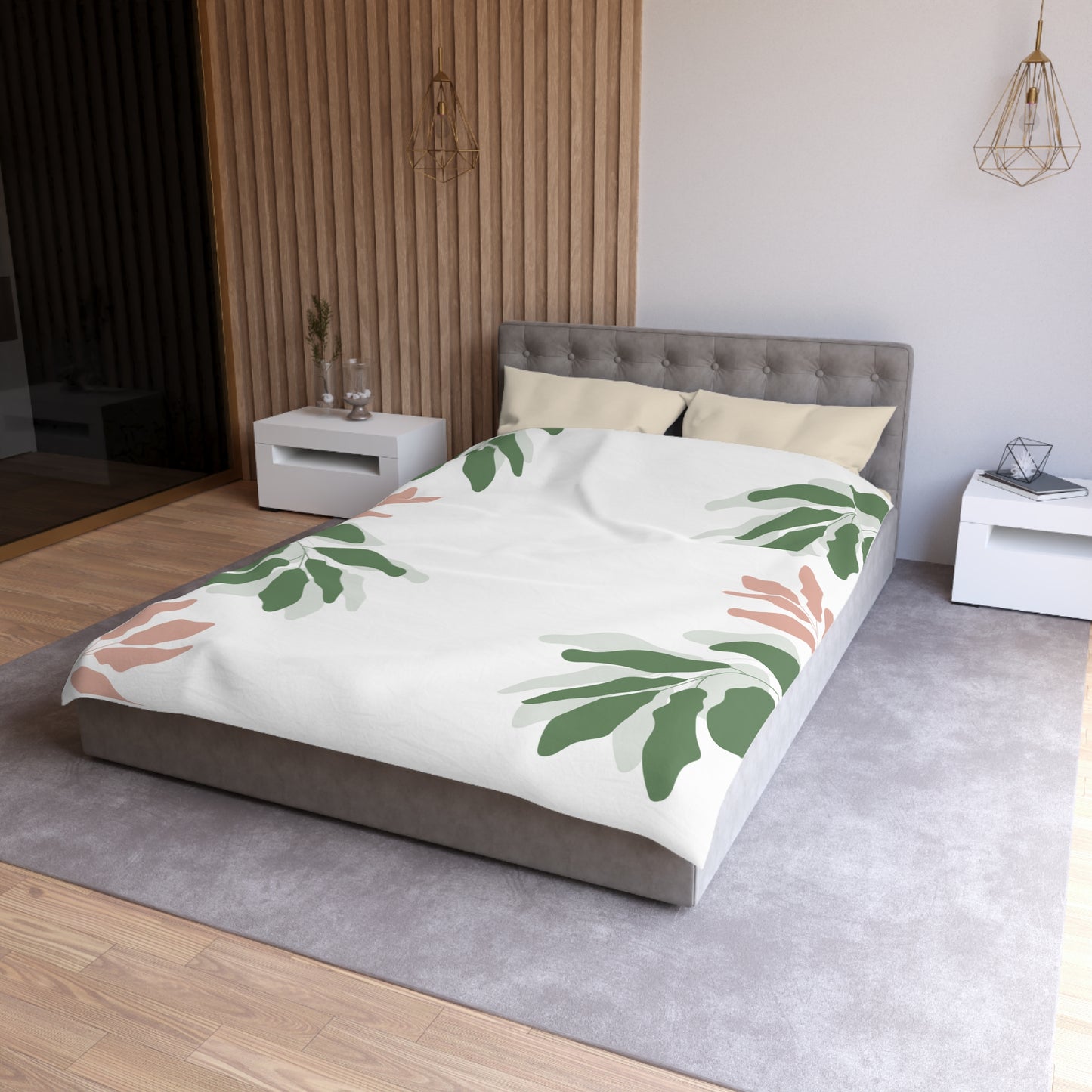 Chilli and Bandit Heeler, Leaves -Inspired Microfiber Duvet Cover