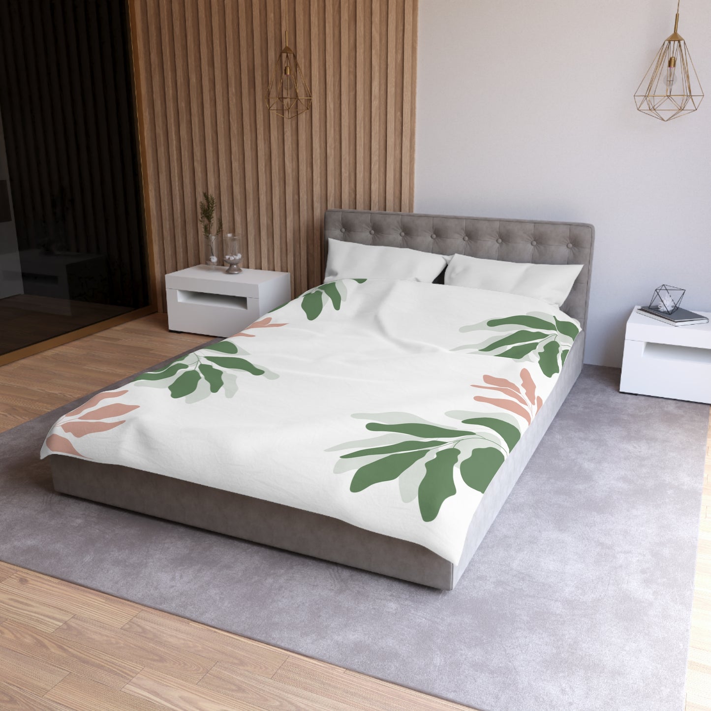 Chilli and Bandit Heeler, Leaves -Inspired Microfiber Duvet Cover