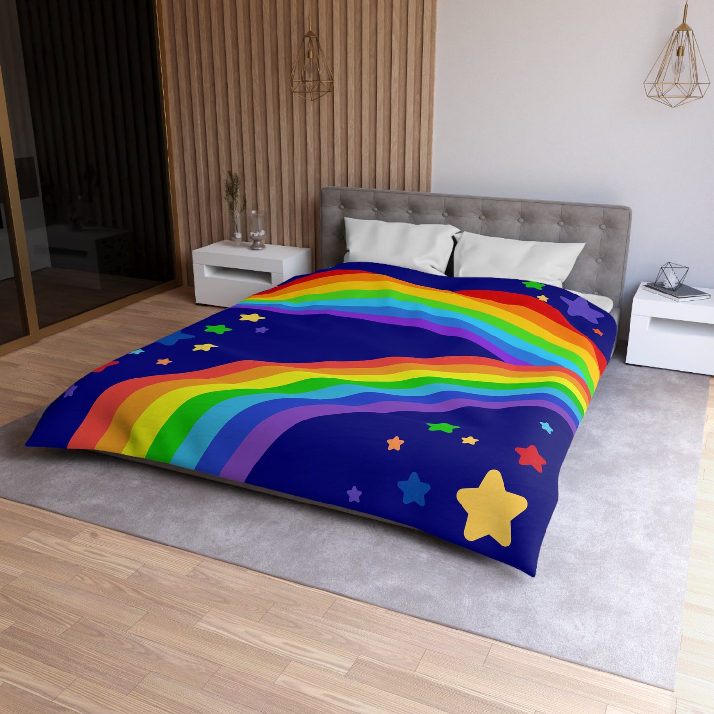 Rainbow Brite Inspired, Blue Background- Microfiber Duvet Cover-