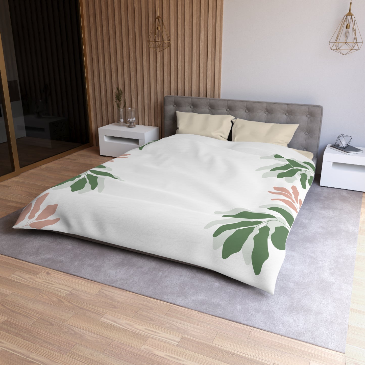 Chilli and Bandit Heeler, Leaves -Inspired Microfiber Duvet Cover