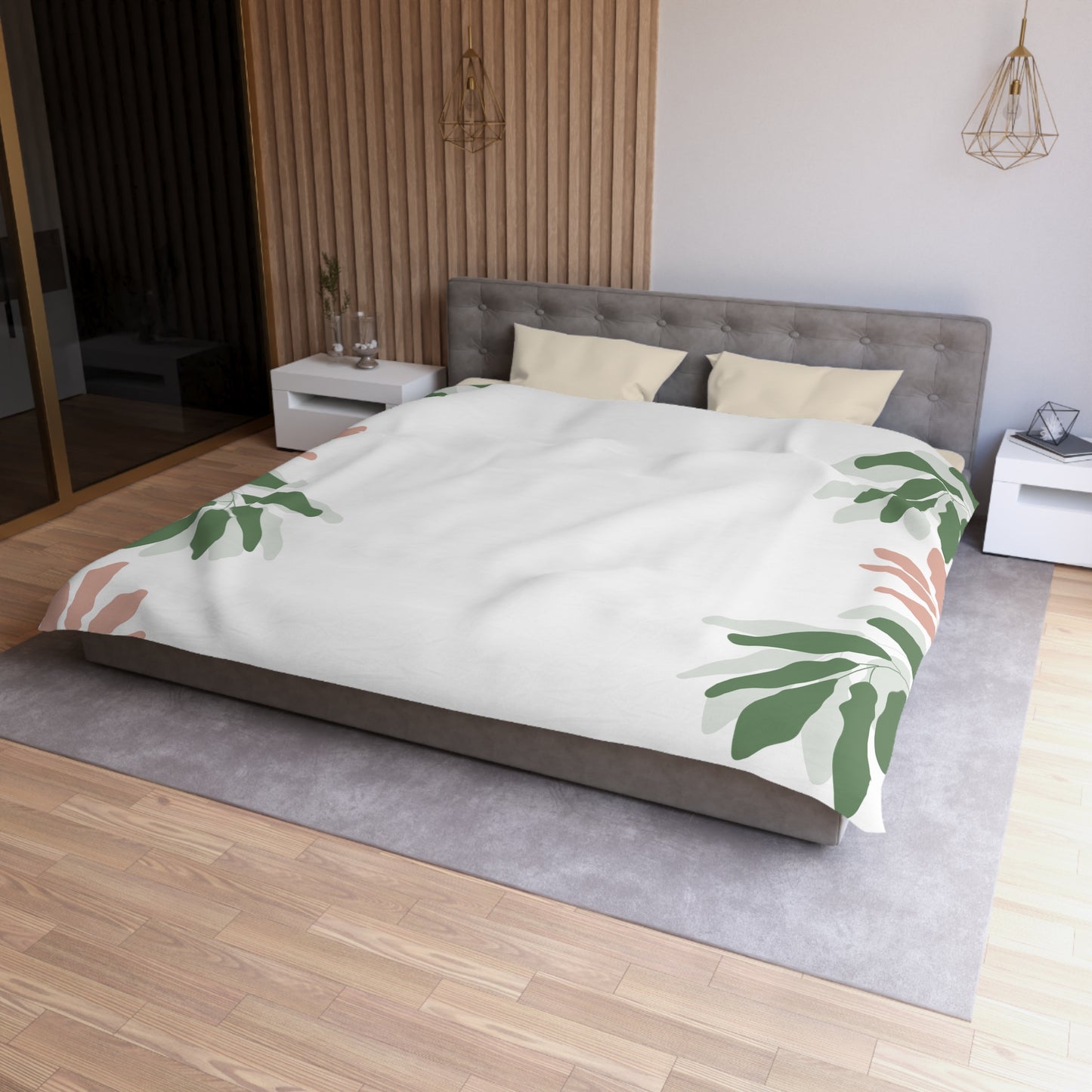 Chilli and Bandit Heeler, Leaves -Inspired Microfiber Duvet Cover