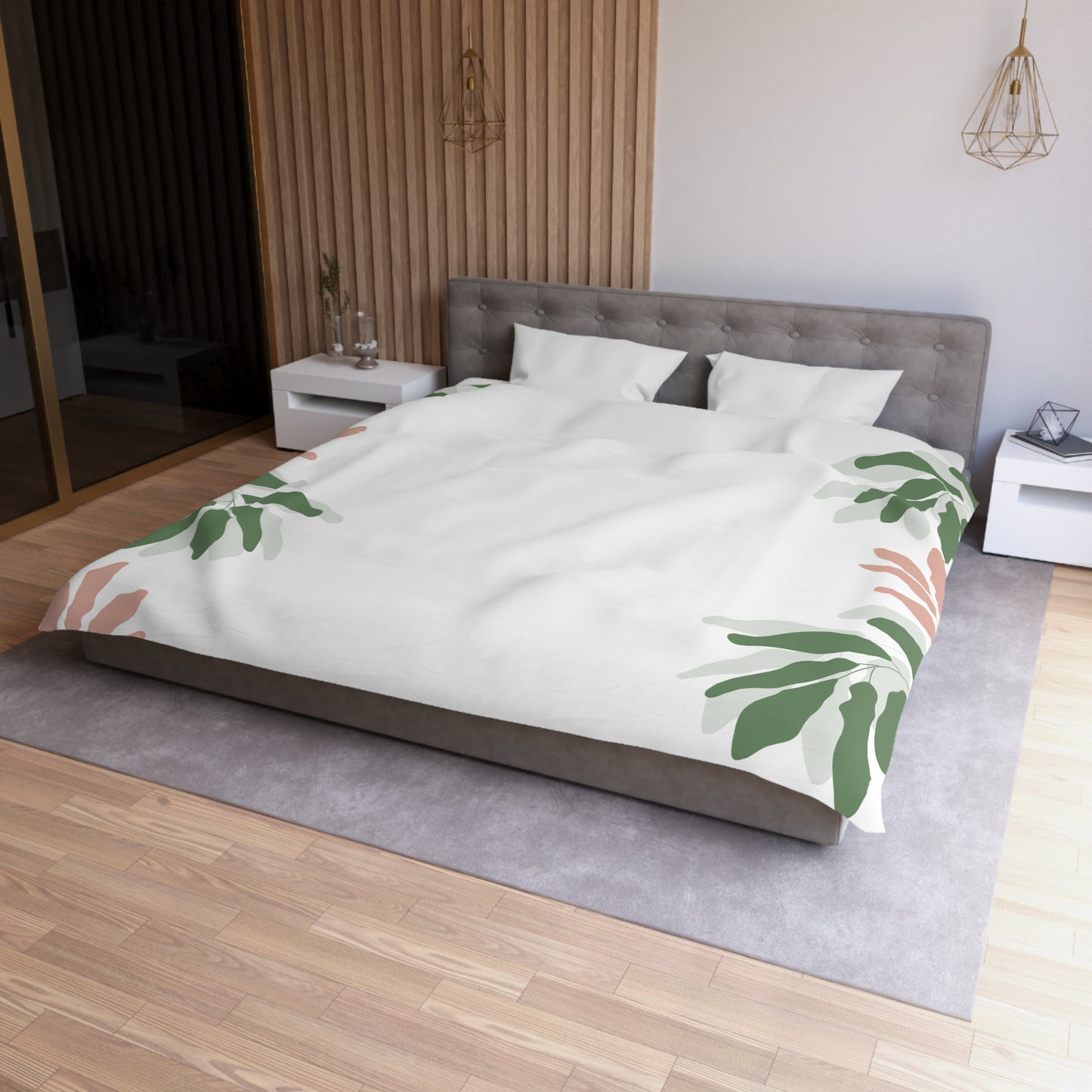 Chilli and Bandit Heeler, Leaves -Inspired Microfiber Duvet Cover