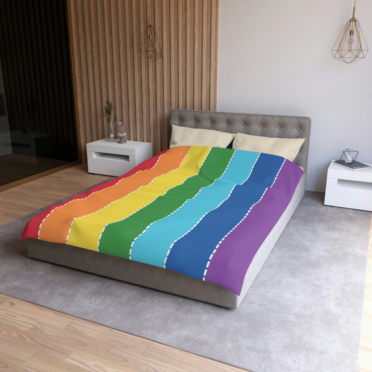 Rainbow Stripes, Full length Stripes- Microfiber Duvet Cover-