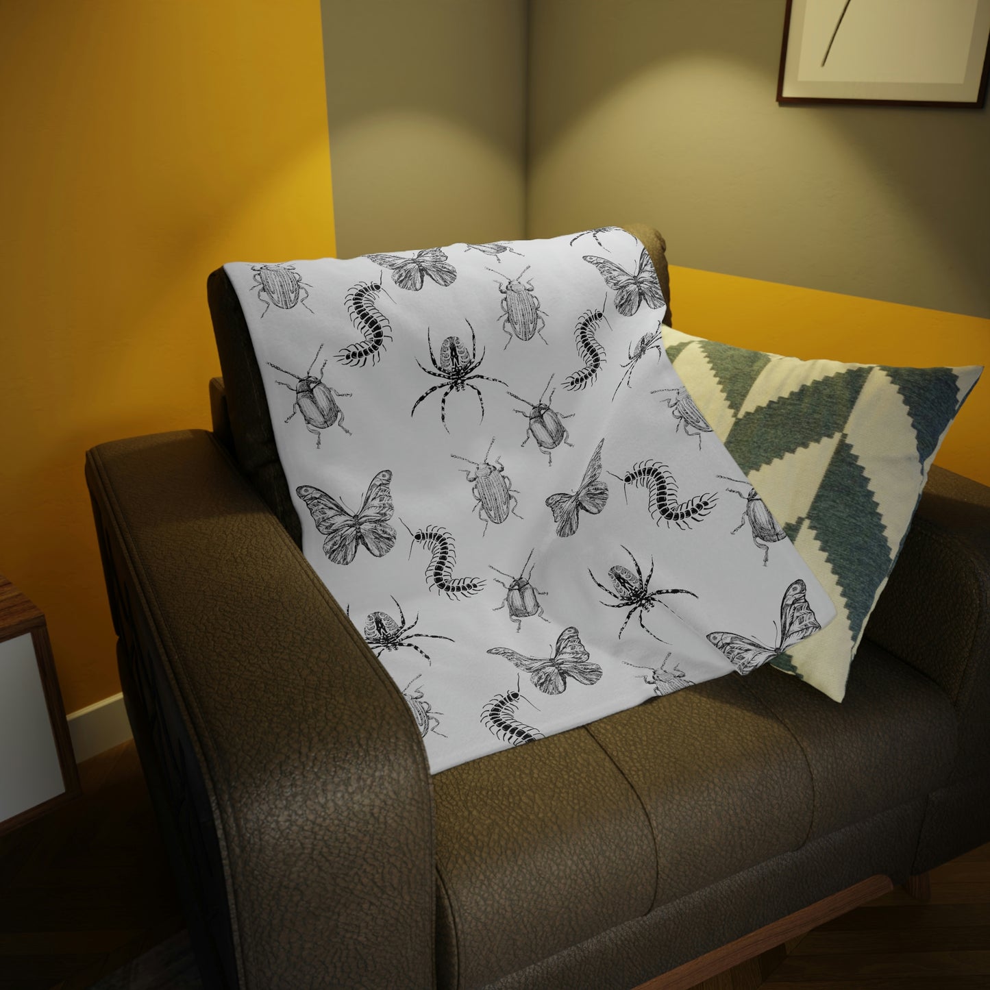 Insects, Bugs, Black and white-Plush Fleece Blanket