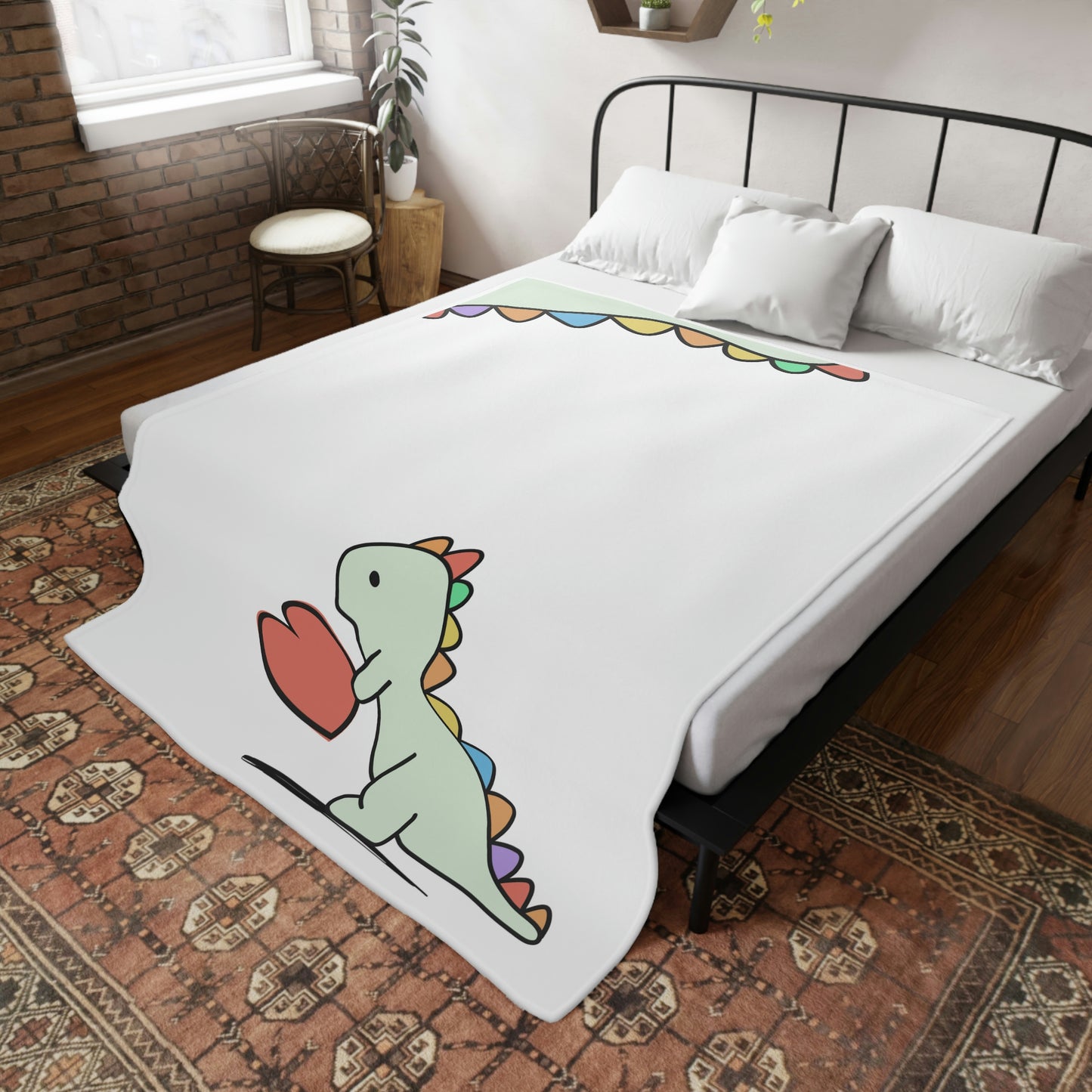 Dinosaur Blanket, Rainbow Dinosaur, -Plush Fleece Blanket