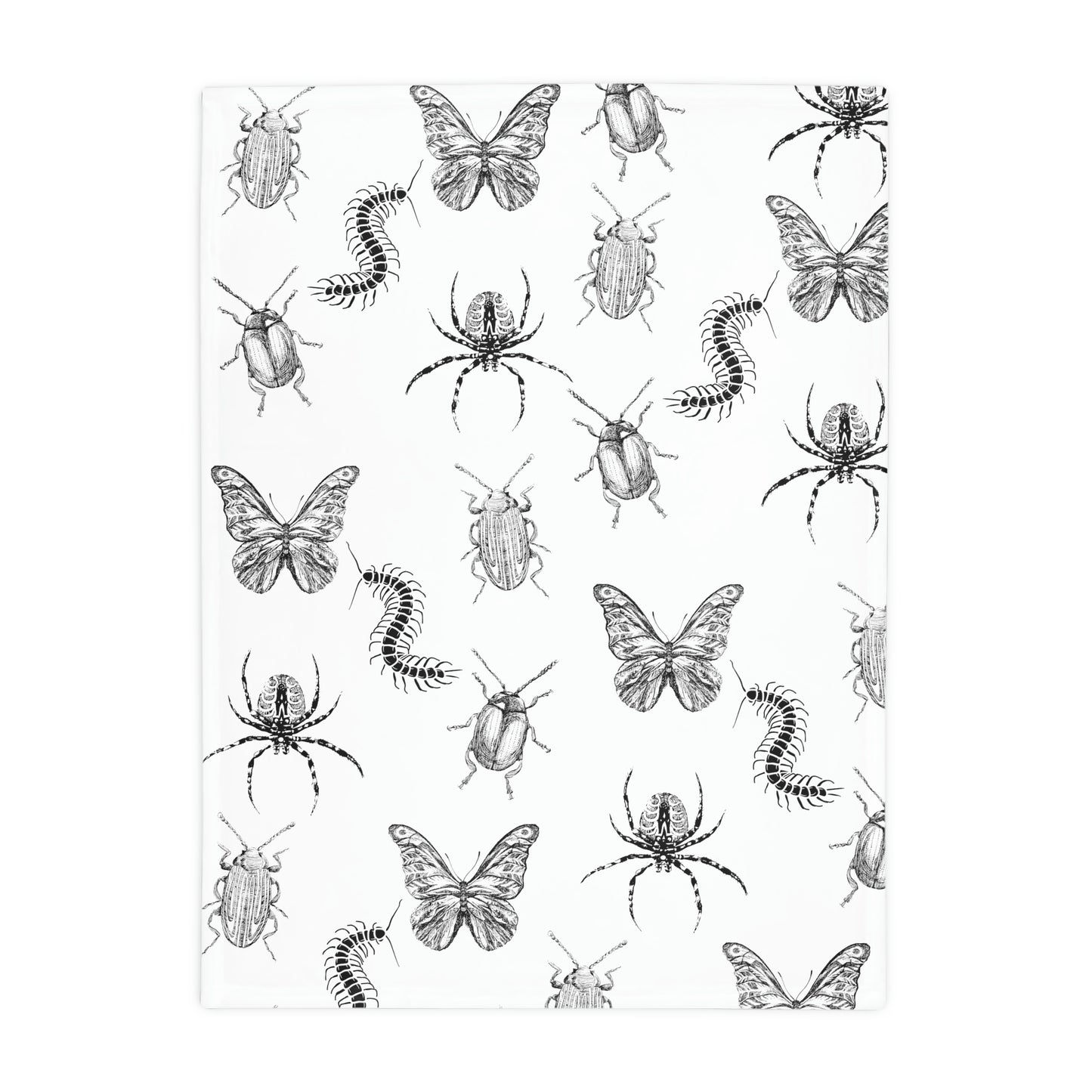 Insects, Bugs, Black and white-Plush Fleece Blanket