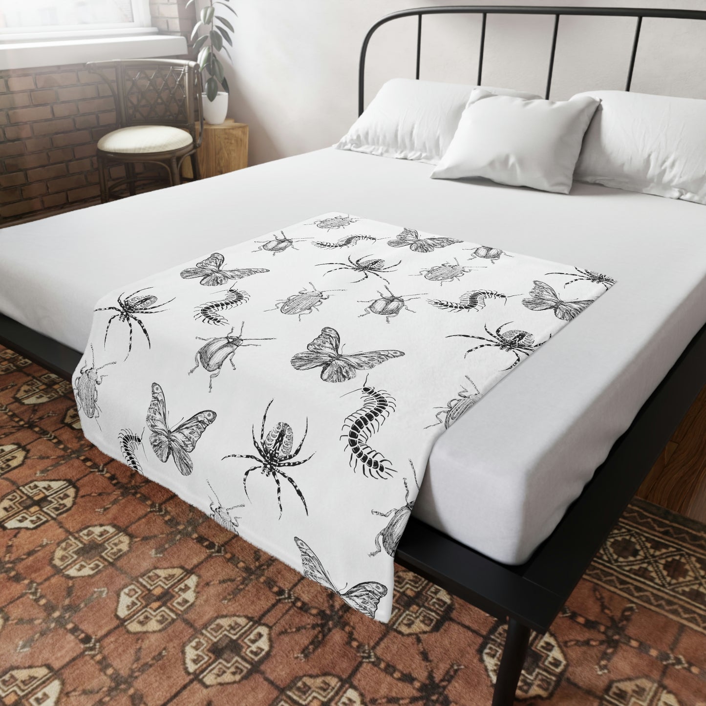 Insects, Bugs, Black and white-Plush Fleece Blanket