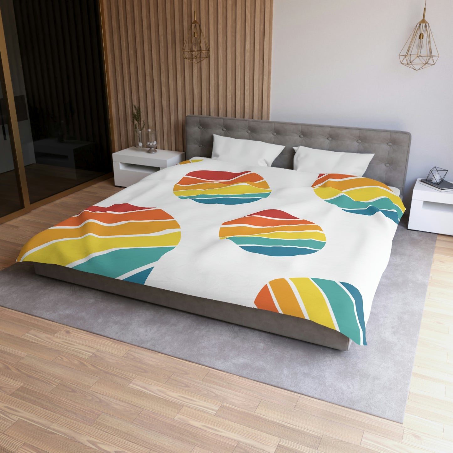 Rainbow Circles - Rainbow Polka Dots, Vintage Circles, Microfiber Duvet Cover, queen, king