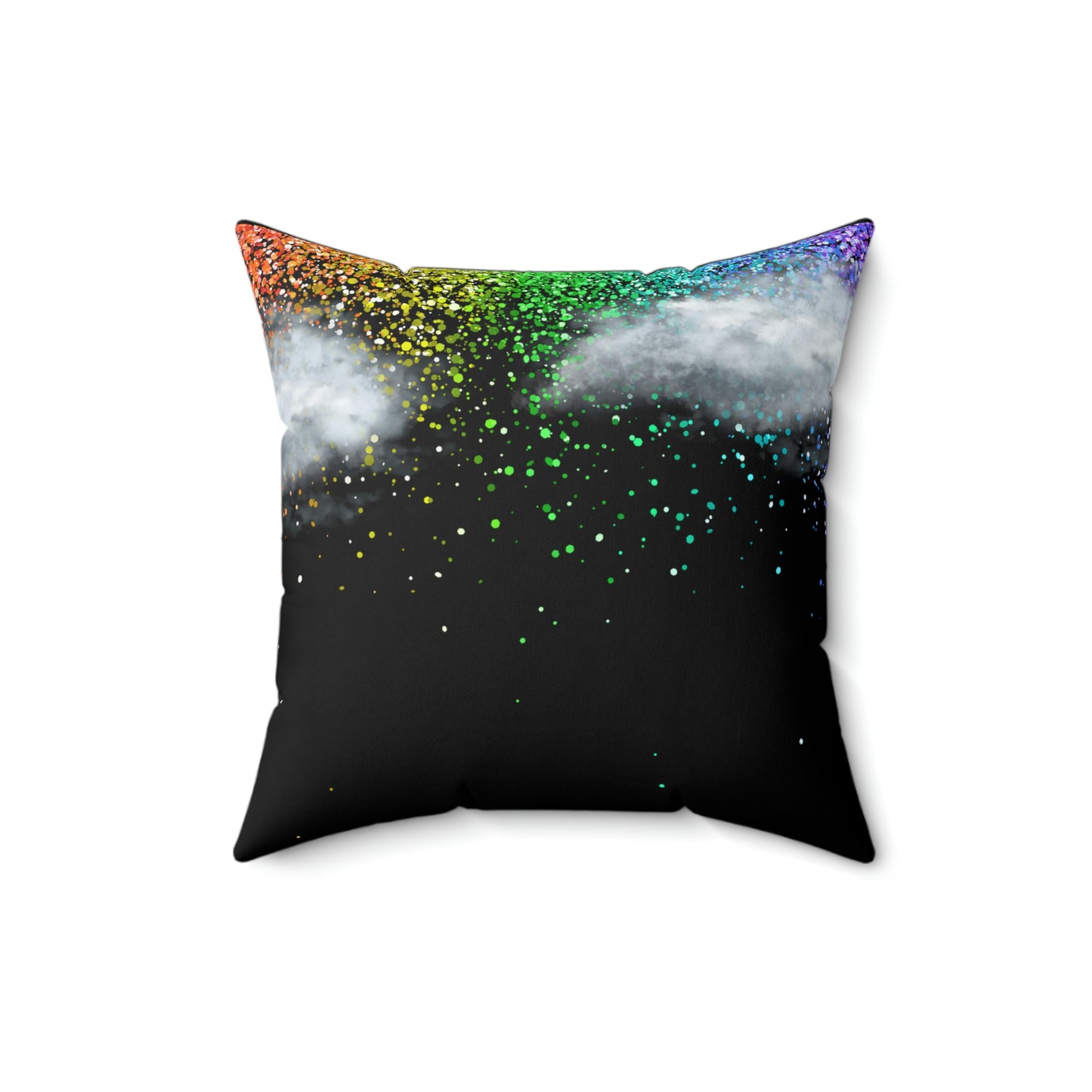 Rainbow, Raining Rainbow, Clouds, Sparkles- Square Black Pillow