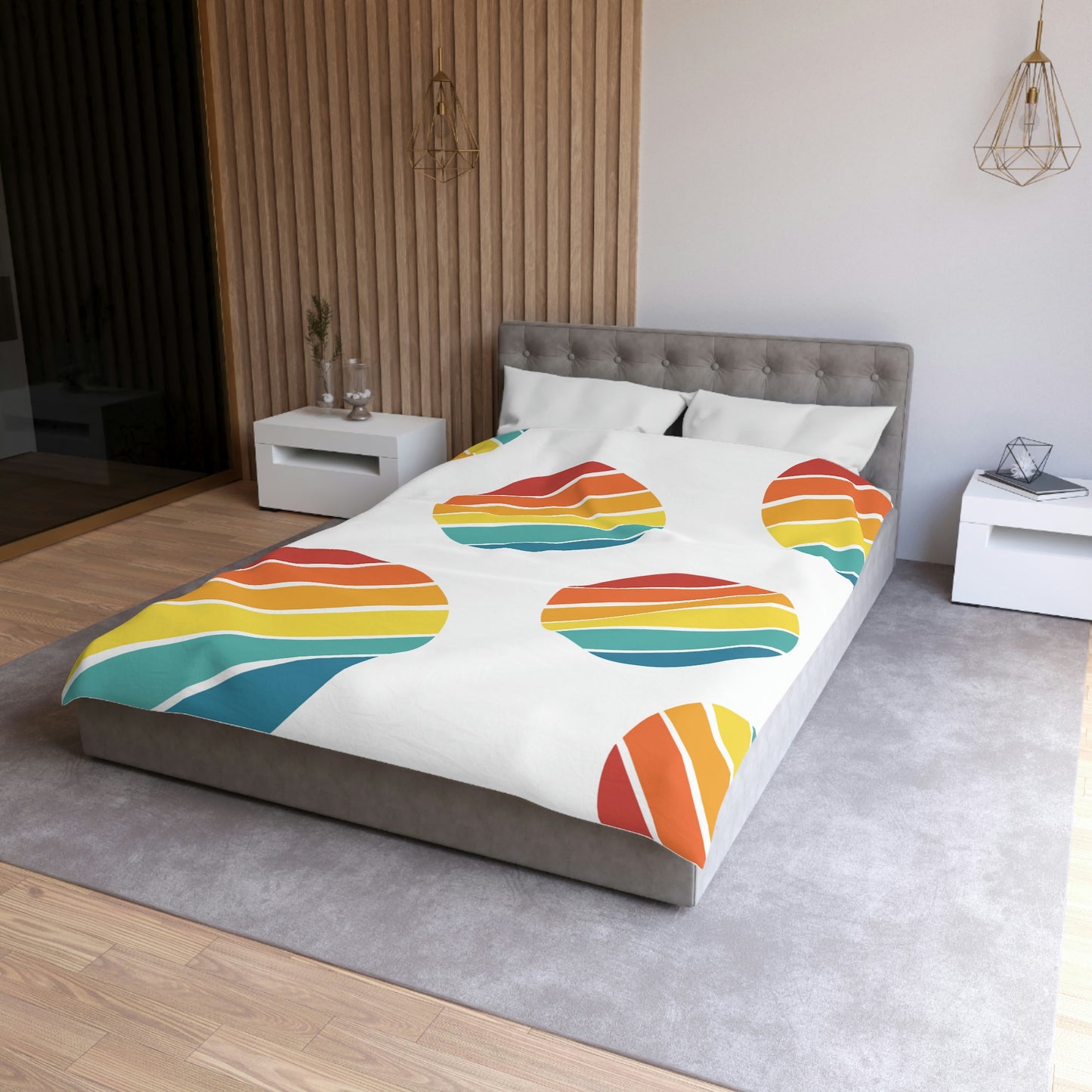 Rainbow Circles - Rainbow Polka Dots, Vintage Circles, Microfiber Duvet Cover, queen, king