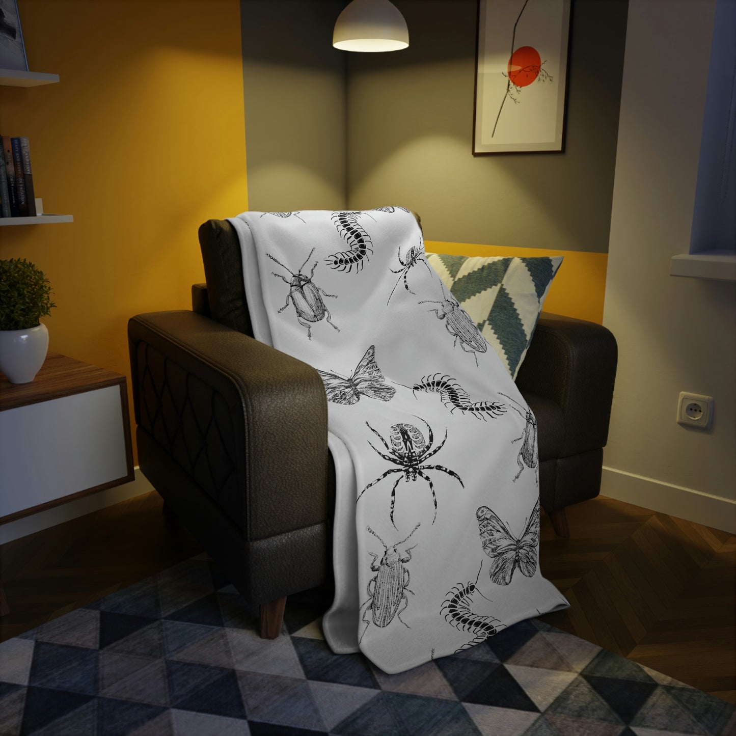 Insects, Bugs, Black and white-Plush Fleece Blanket