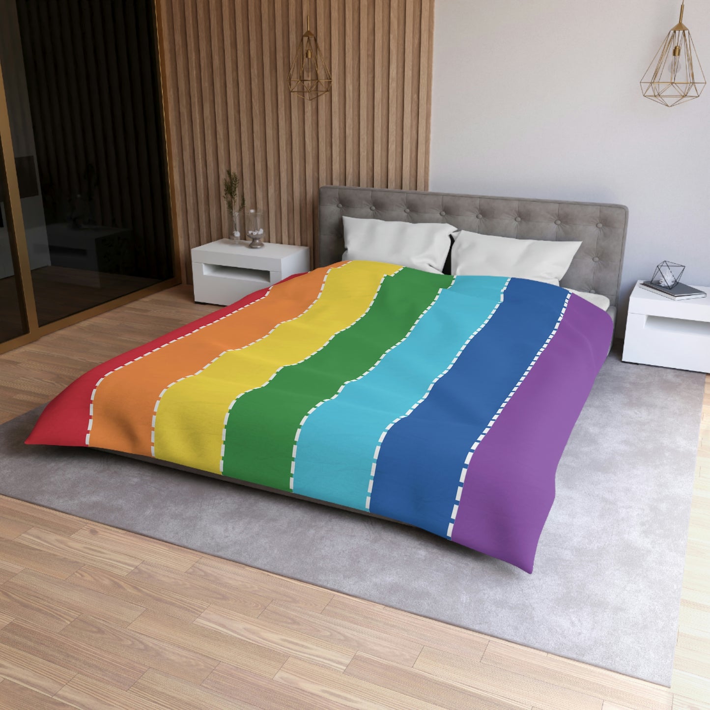 Rainbow Stripes, Full length Stripes- Microfiber Duvet Cover-
