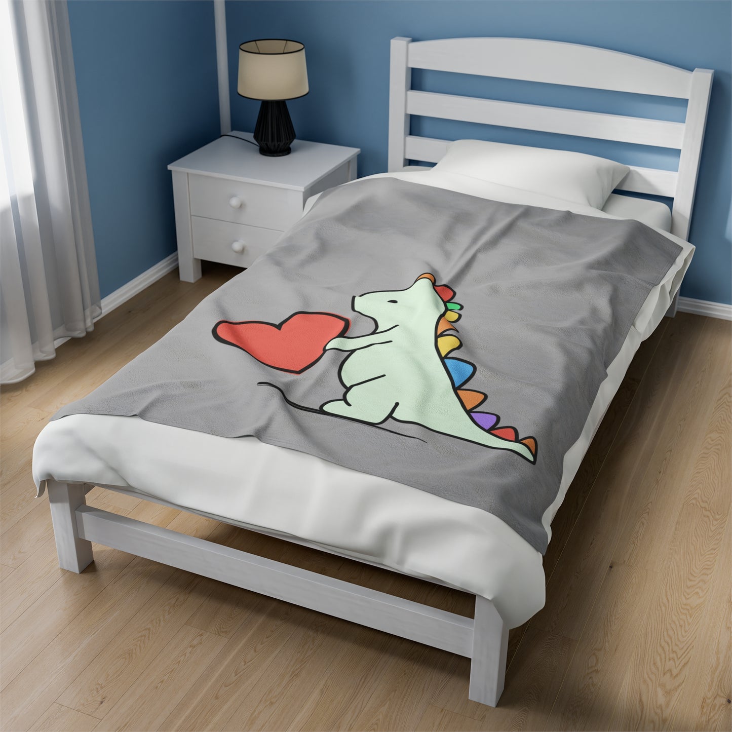 Rainbow Dinosaur, Velveteen Plush Blanket