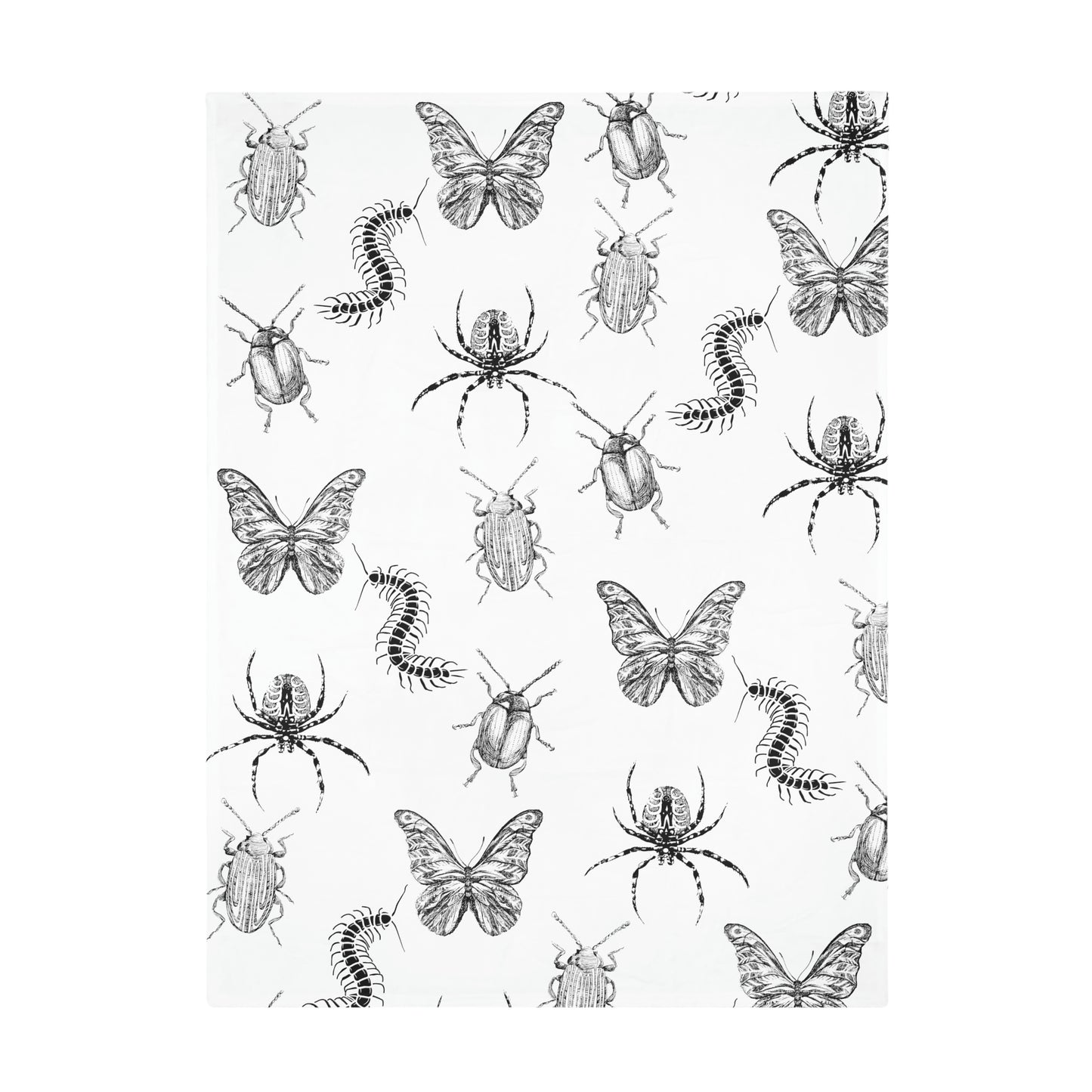 Insects, Bugs, Black and white-Plush Fleece Blanket