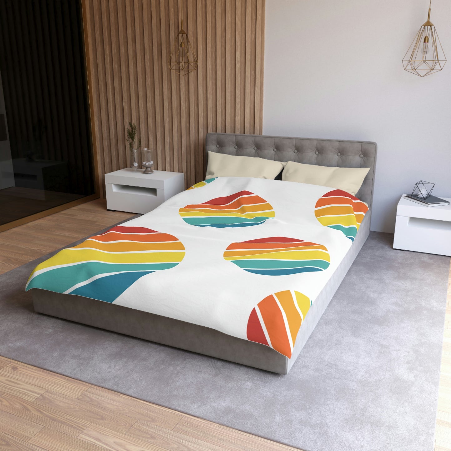 Rainbow Circles - Rainbow Polka Dots, Vintage Circles, Microfiber Duvet Cover, queen, king