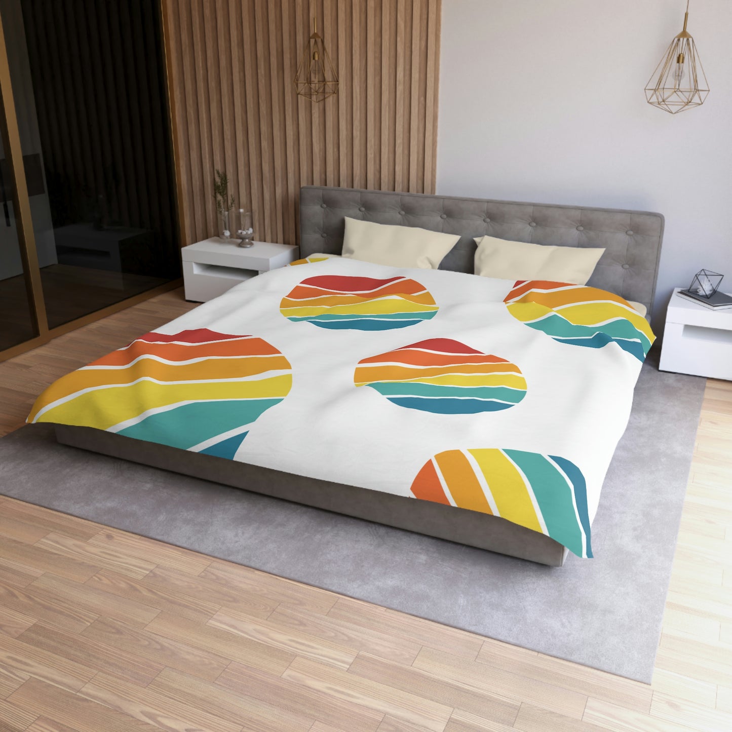 Rainbow Circles - Rainbow Polka Dots, Vintage Circles, Microfiber Duvet Cover, queen, king