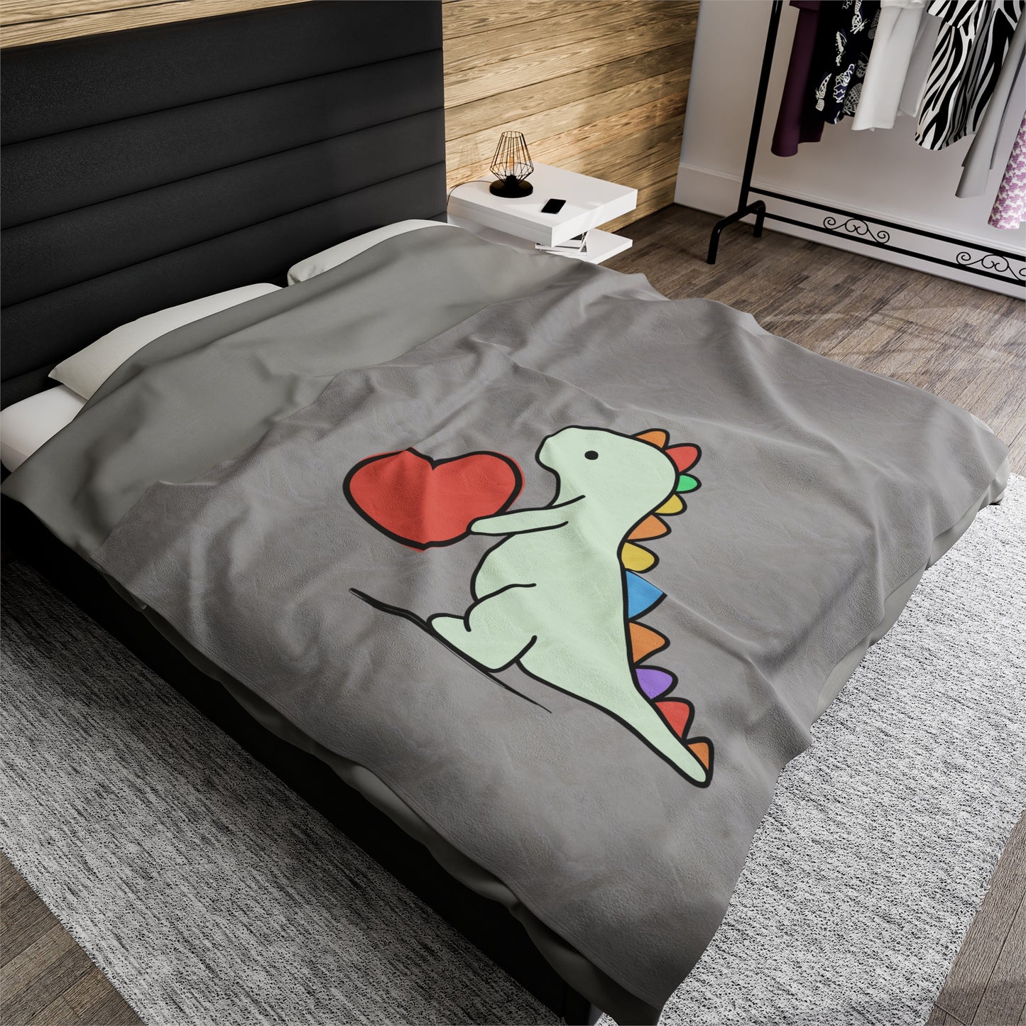 Rainbow Dinosaur, Velveteen Plush Blanket
