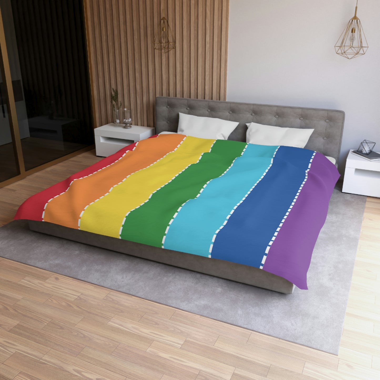 Rainbow Stripes, Full length Stripes- Microfiber Duvet Cover-