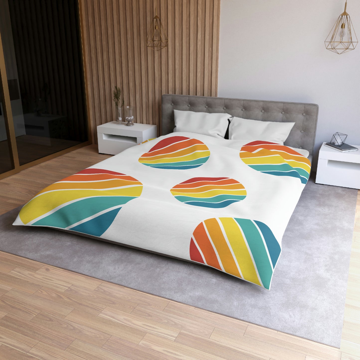 Rainbow Circles - Rainbow Polka Dots, Vintage Circles, Microfiber Duvet Cover, queen, king