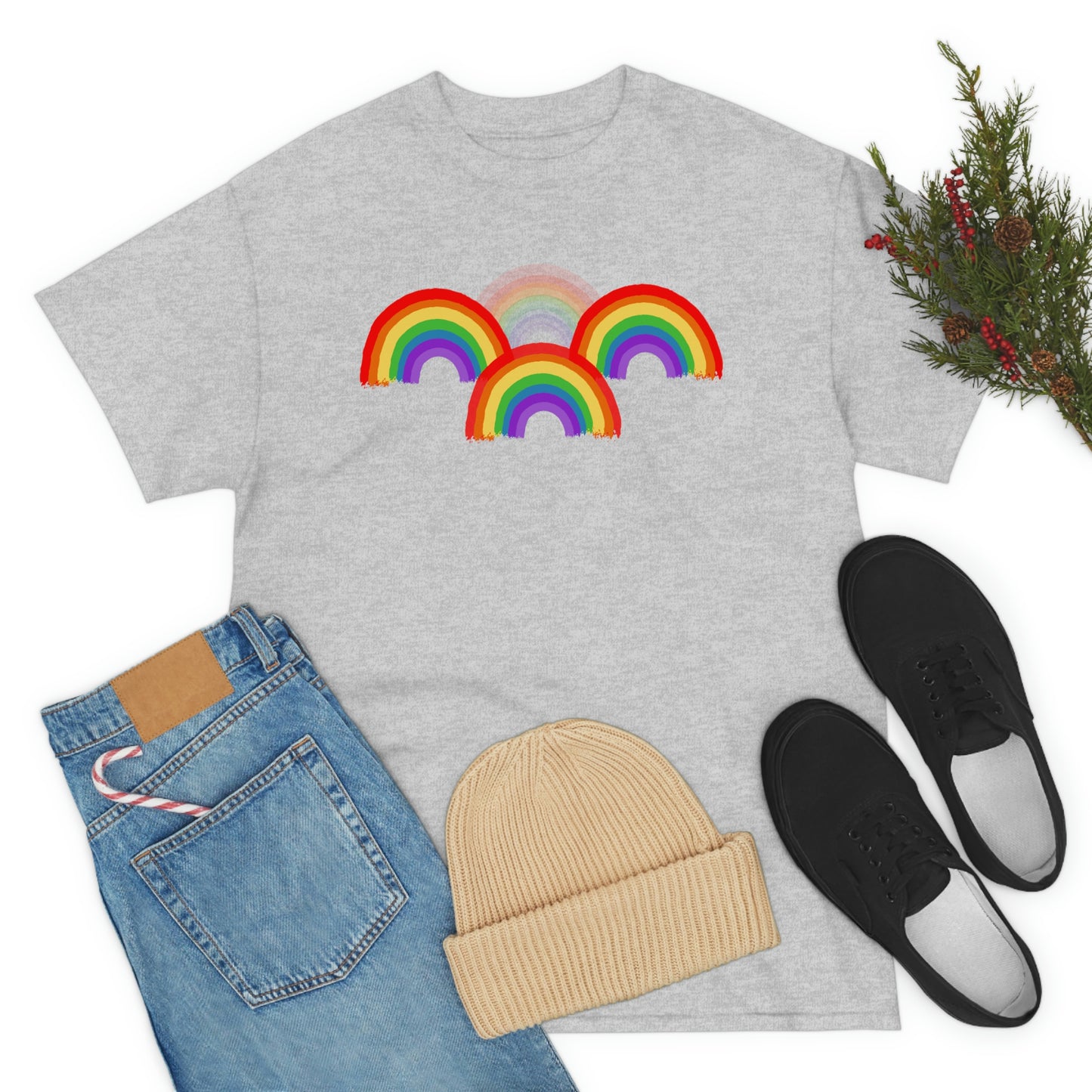 Rainbow Tee, Multiple Rainbows, Unisex Tee, Pride
