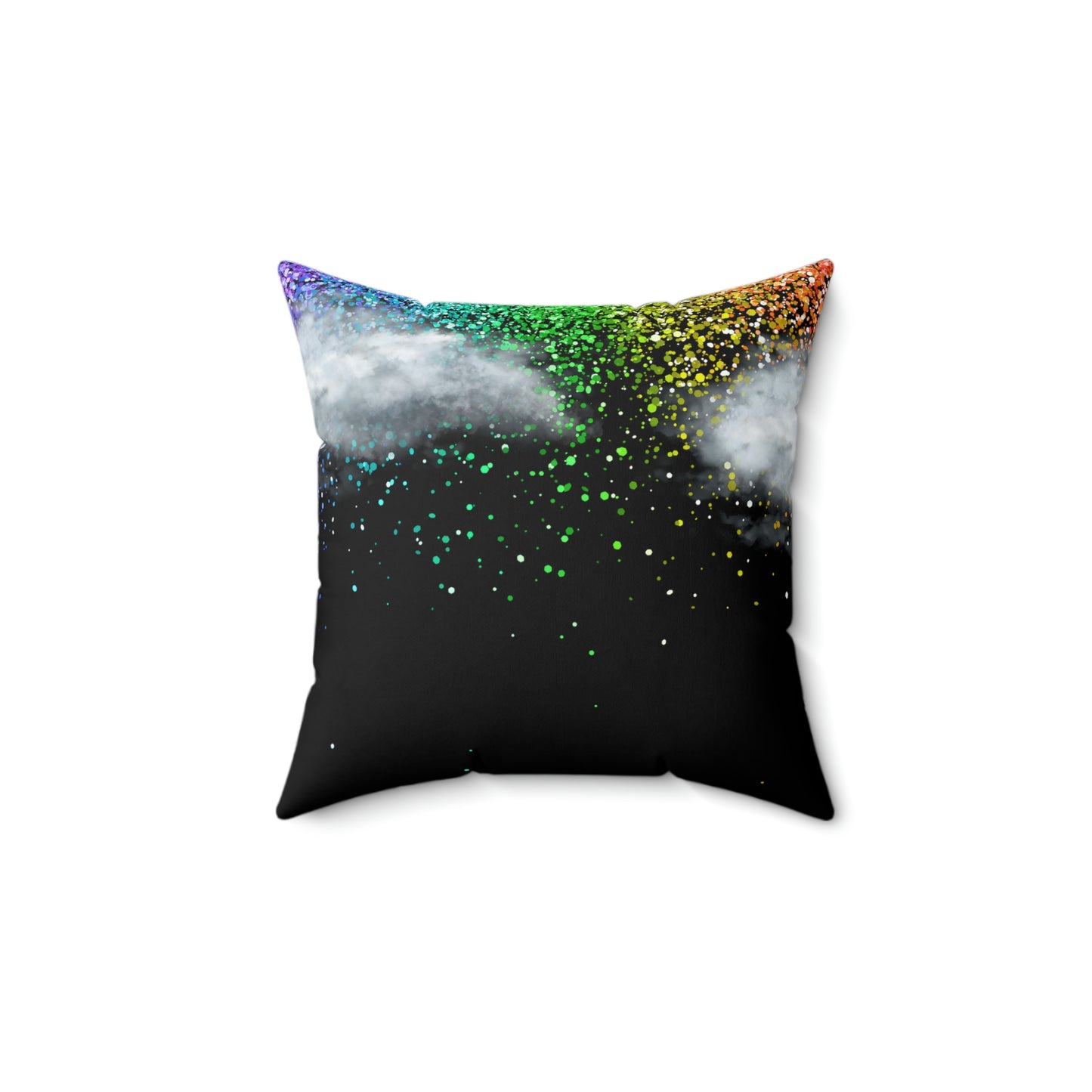 Rainbow, Raining Rainbow, Clouds, Sparkles- Square Black Pillow