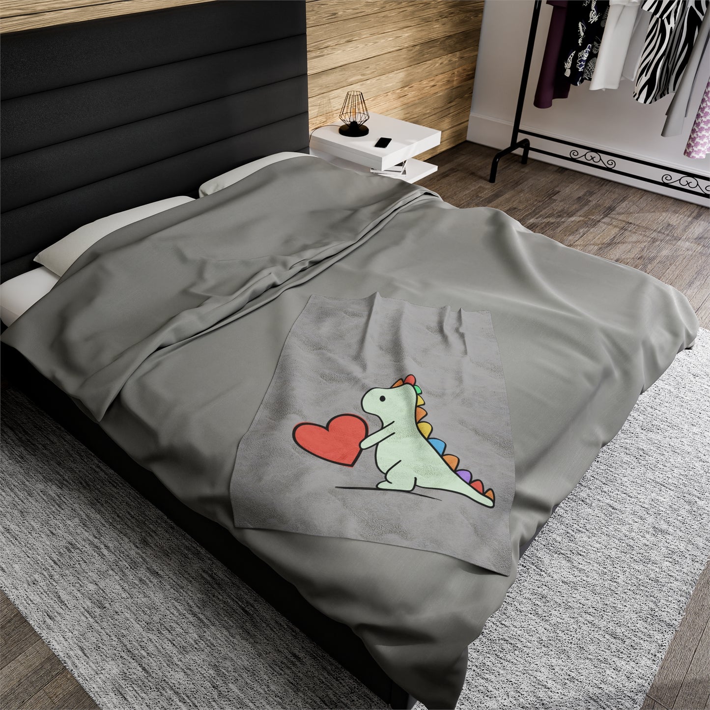Rainbow Dinosaur, Velveteen Plush Blanket