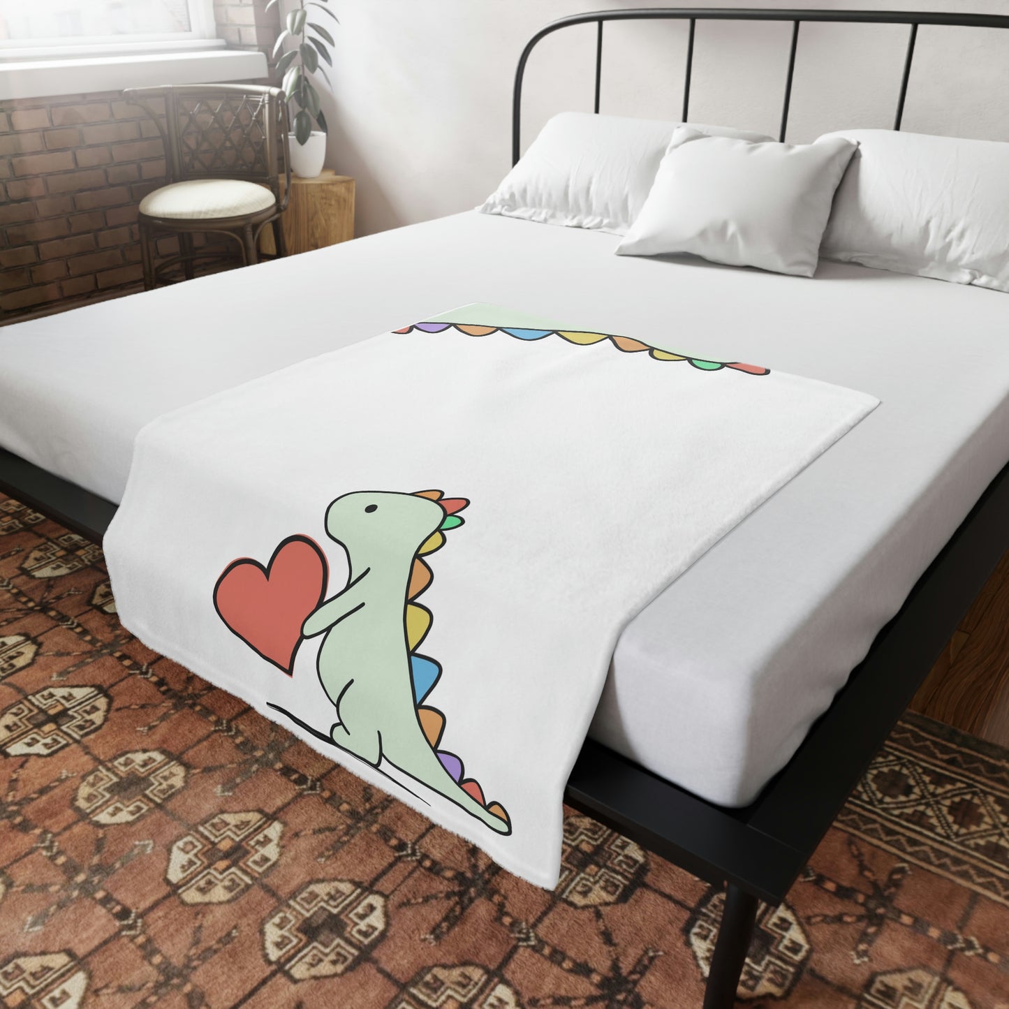 Dinosaur Blanket, Rainbow Dinosaur, -Plush Fleece Blanket