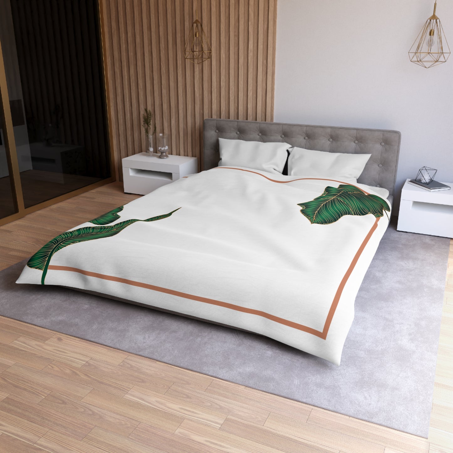 Chilli and Bandit Heeler-Border and leaves-Inspired Microfiber Duvet Cover