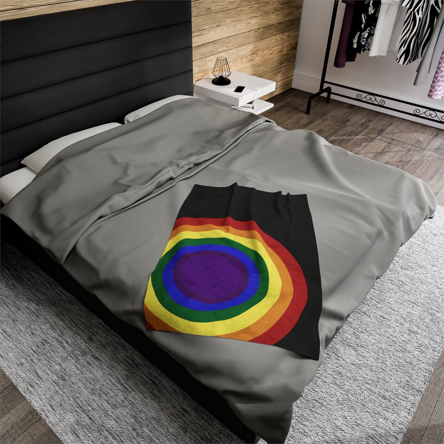 Rainbow, Black Background Velveteen Plush Blanket