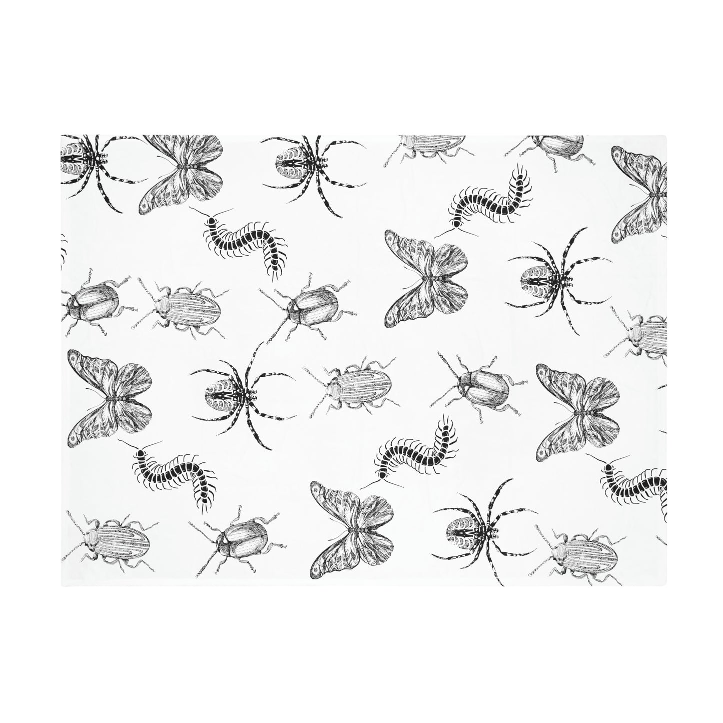 Insects, Bugs, Black and white-Plush Fleece Blanket