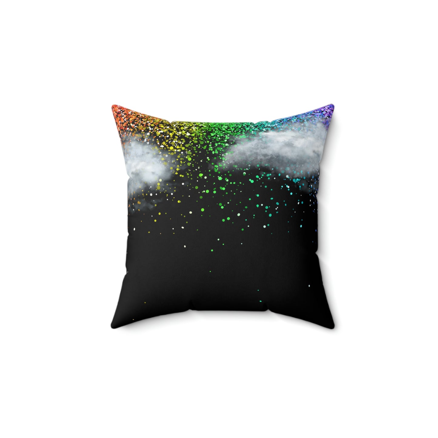Rainbow, Raining Rainbow, Clouds, Sparkles- Square Black Pillow