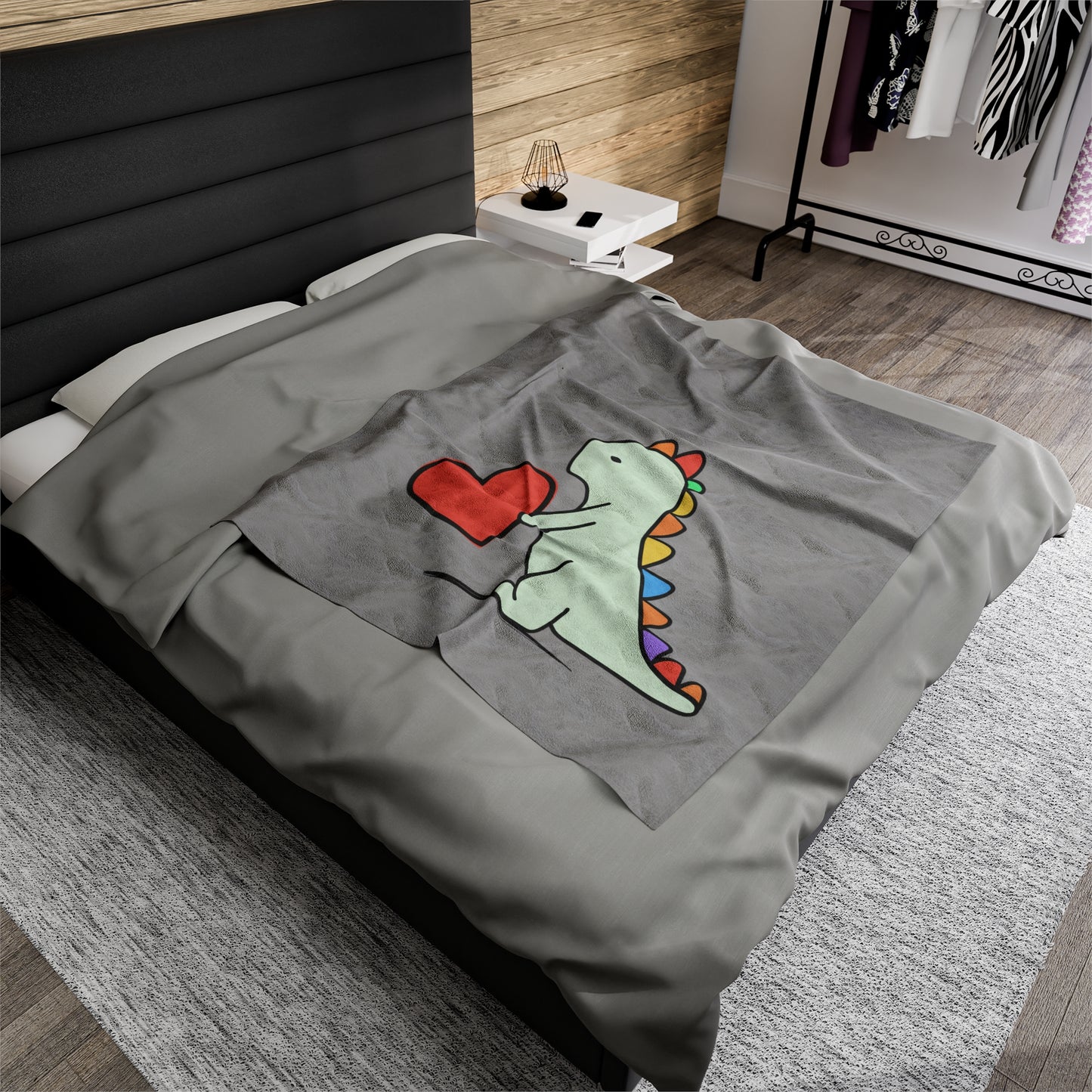 Rainbow Dinosaur, Velveteen Plush Blanket