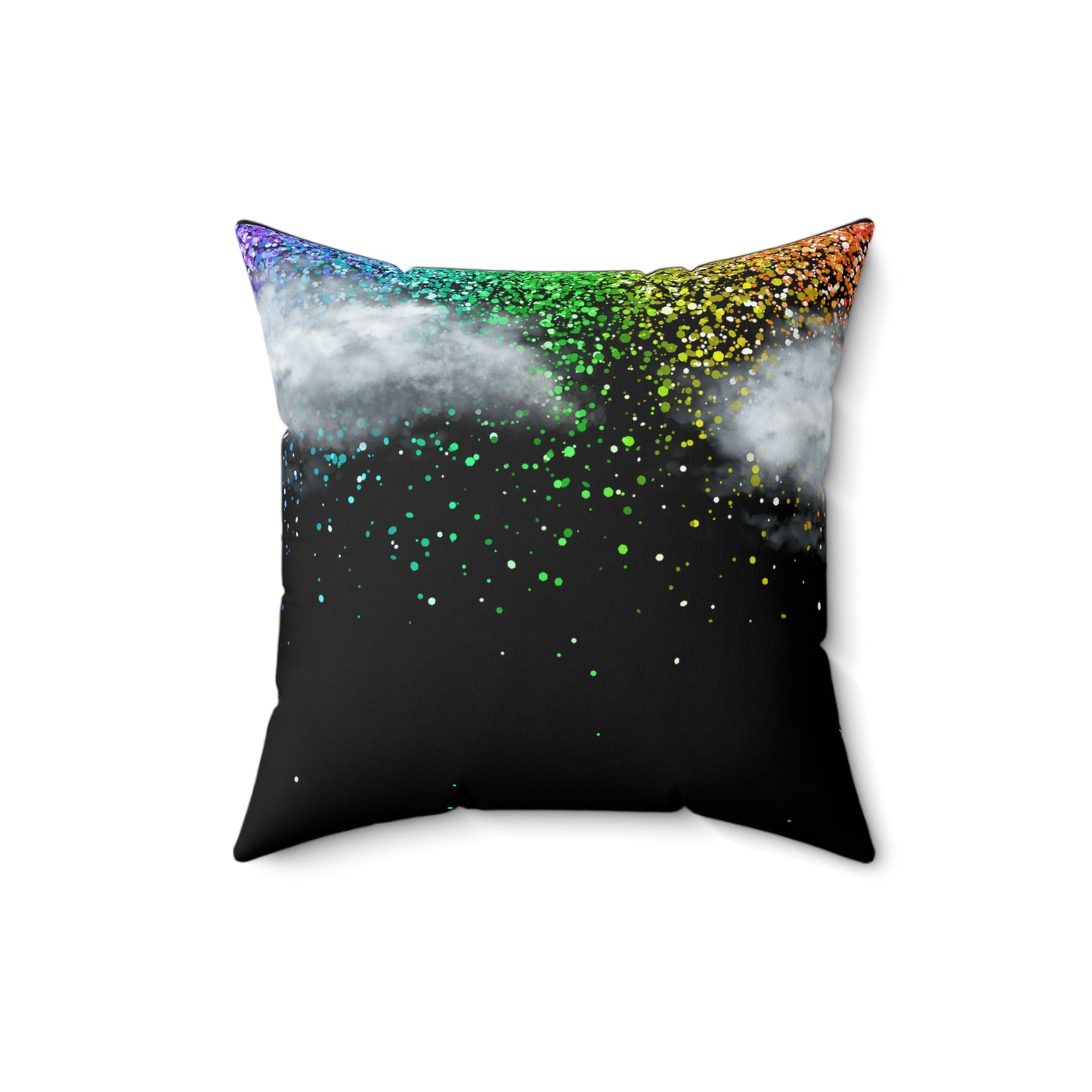 Rainbow, Raining Rainbow, Clouds, Sparkles- Square Black Pillow