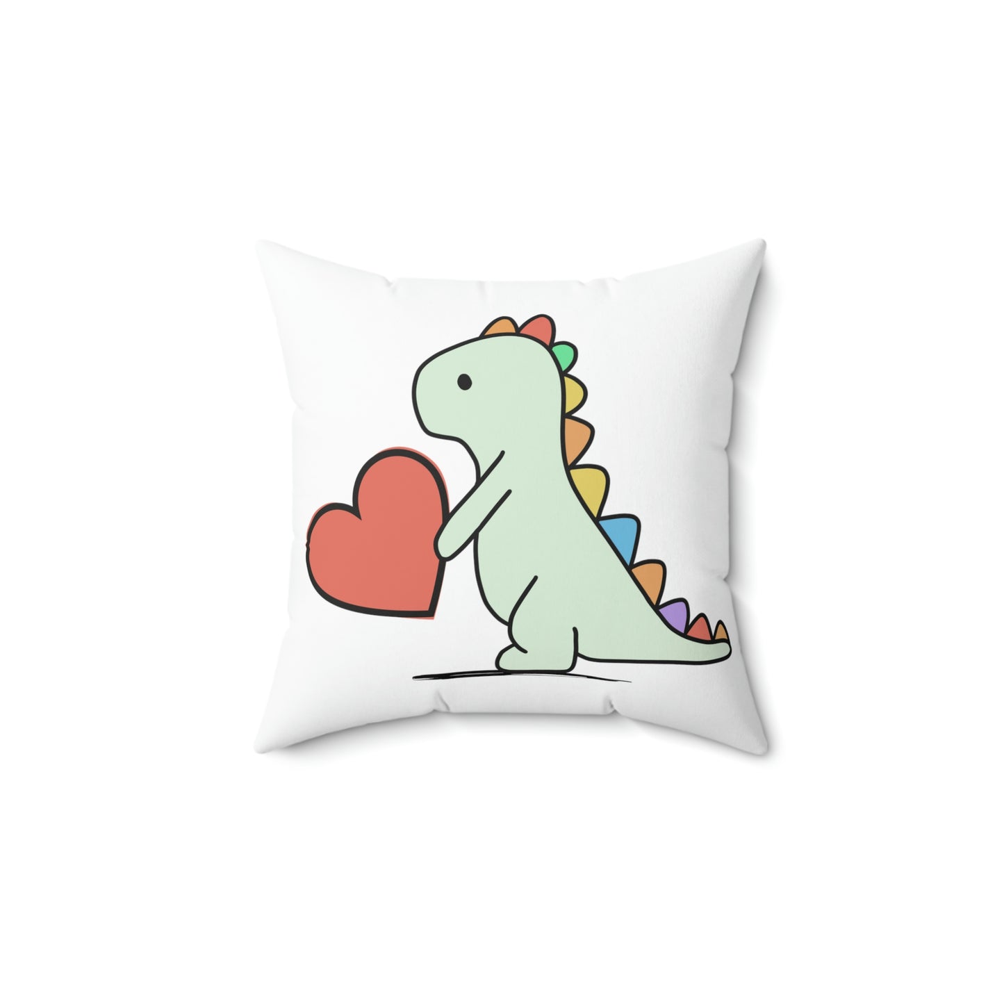 Dinosaur, Rainbow, Dino with Heart -Square Pillow- Be Mine- Valentine-family, kids