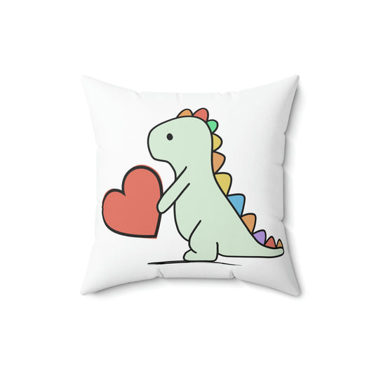 Dinosaur, Rainbow, Dino with Heart -Square Pillow- Be Mine- Valentine-family, kids