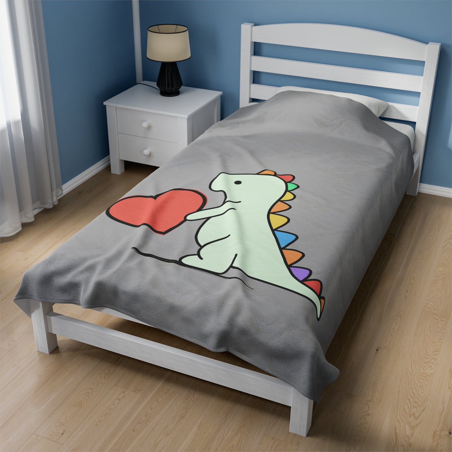 Rainbow Dinosaur, Velveteen Plush Blanket